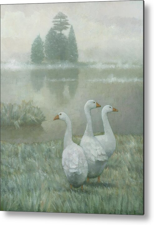 Geese Metal Print featuring the painting The Three Geese by Steve Mitchell