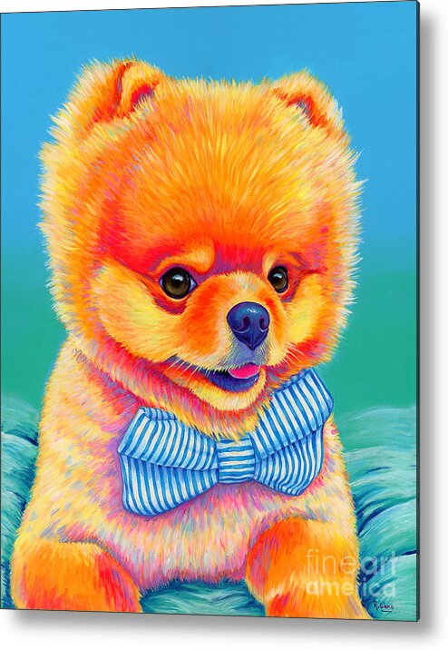 Pomeranian Metal Print featuring the painting Theo the Pomeranian by Rebecca Wang