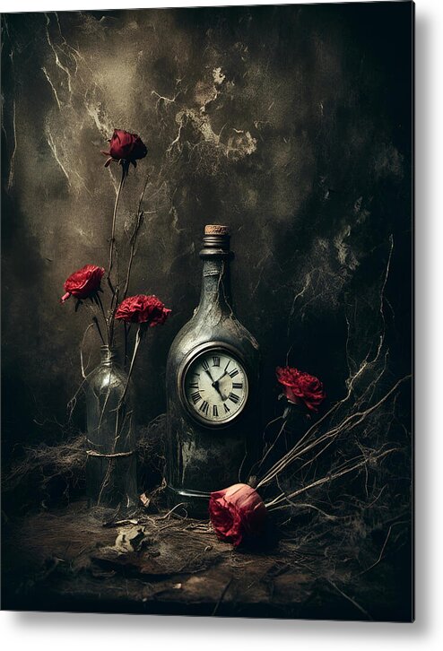 Bottle Metal Print featuring the photograph Time in a bottle - Roses by Cate Franklyn