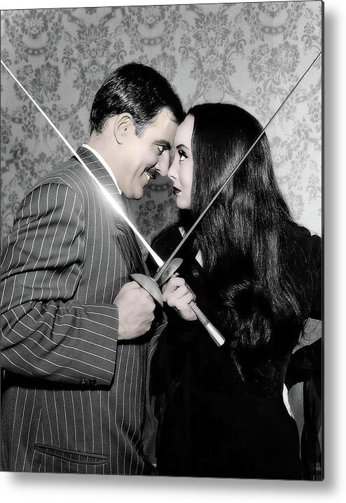 2d Metal Print featuring the digital art Tish And Gomez - The Addams Family by Brian Wallace