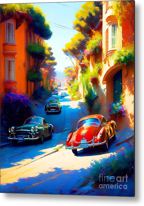 Wingsdomain Metal Print featuring the mixed media Touring A Quaint Coastal Town In Classic Cars 20230111g by Wingsdomain Art and Photography