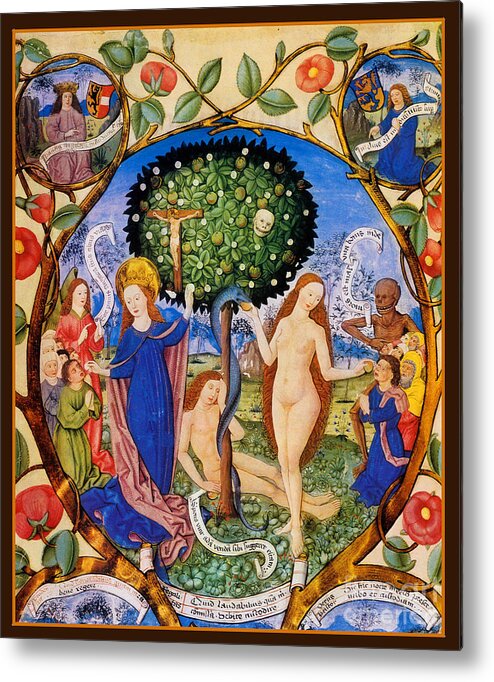 Tree Of Life Metal Print featuring the painting Tree of Life and Death Flanked by Eve and Mary-Ecclesia by Unknown