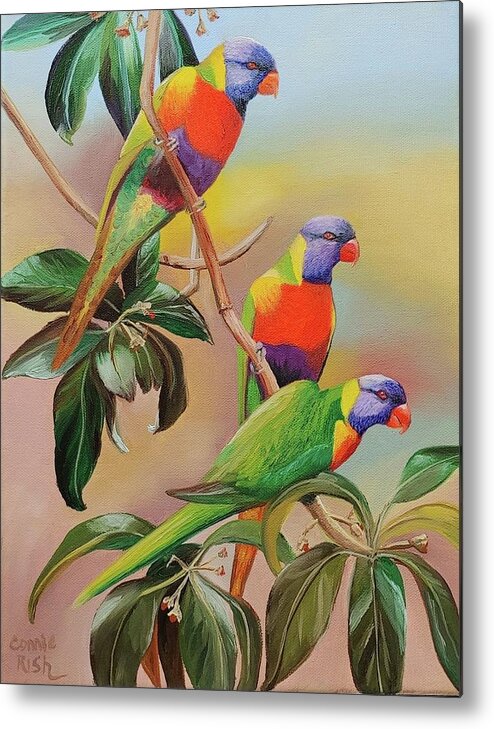 Rainbow Lorakeet Metal Print featuring the painting Triple Rainbow by Connie Rish