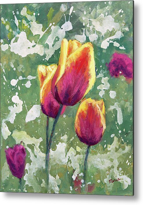 Tulips Metal Print featuring the painting Tulips in my Garden by Maria Meester