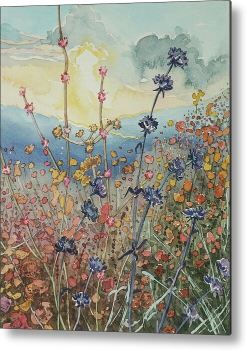 Malibou Lake Metal Print featuring the painting Tuna Canyon Flowers by Luisa Millicent