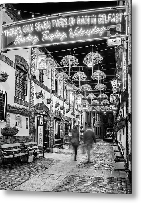 Belfast Metal Print featuring the photograph Umbrella Alley - Belfast - Black and White by Barry O Carroll