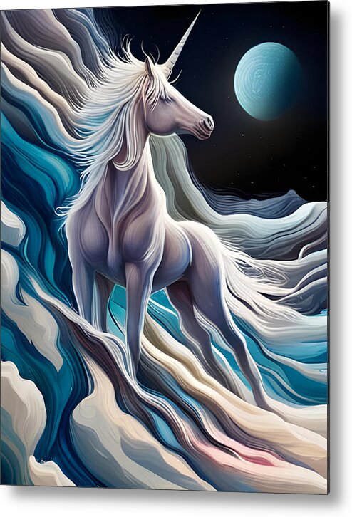 Unicorn Metal Print featuring the digital art Unicorn On The Moon by Jason Denis