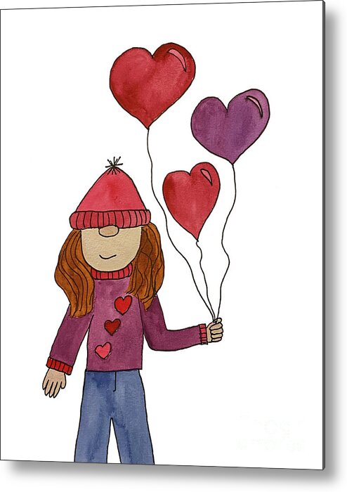 Valentine's Day Metal Print featuring the mixed media Valentine's Day Girl Gnome by Lisa Neuman