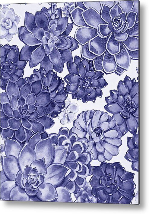 Succulent Metal Print featuring the painting Very Peri Purple Blue Succulent Plants Garden Watercolor Interior Art III by Irina Sztukowski