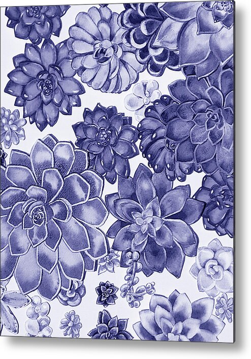 Succulent Metal Print featuring the painting Very Peri Purple Blue Succulent Plants Garden Watercolor Interior Art IV by Irina Sztukowski
