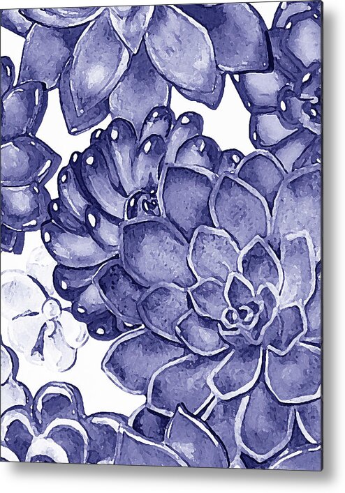 Succulent Metal Print featuring the painting Very Peri Purple Blue Succulent Plants Garden Watercolor Interior Art V by Irina Sztukowski
