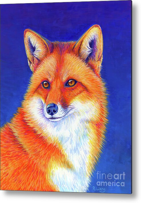 Red Fox Metal Print featuring the painting Vibrant Flame - Colorful Red Fox by Rebecca Wang