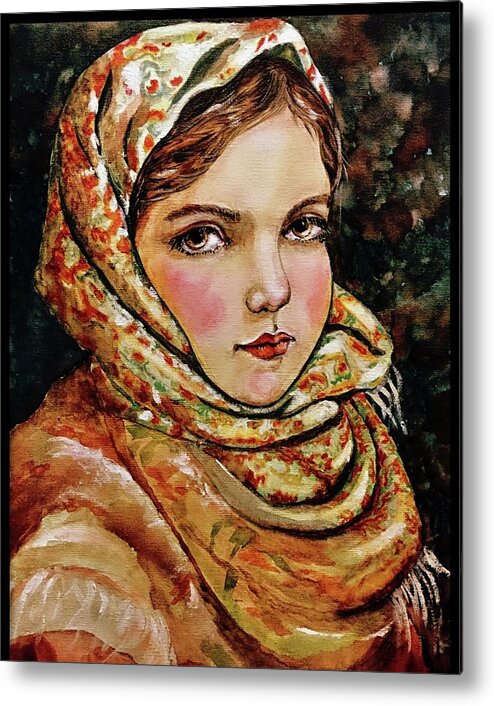 Girl Metal Print featuring the painting Village girl by Lana Sylber