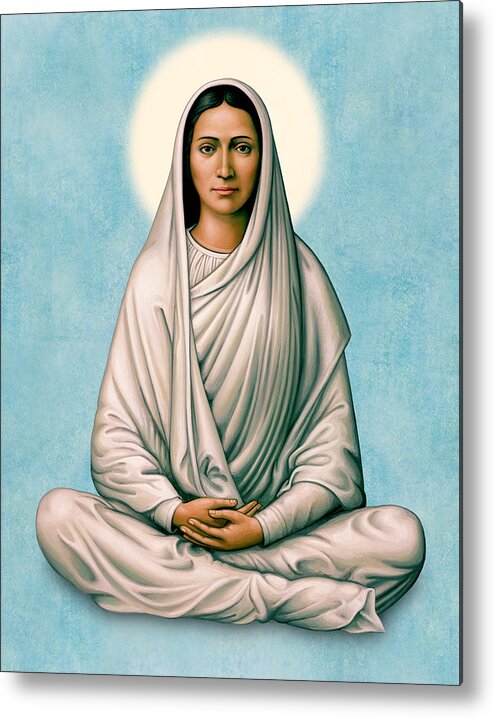 Virgin Mary Metal Print featuring the painting Virgin Mary Meditating on Blue by Sacred Visions