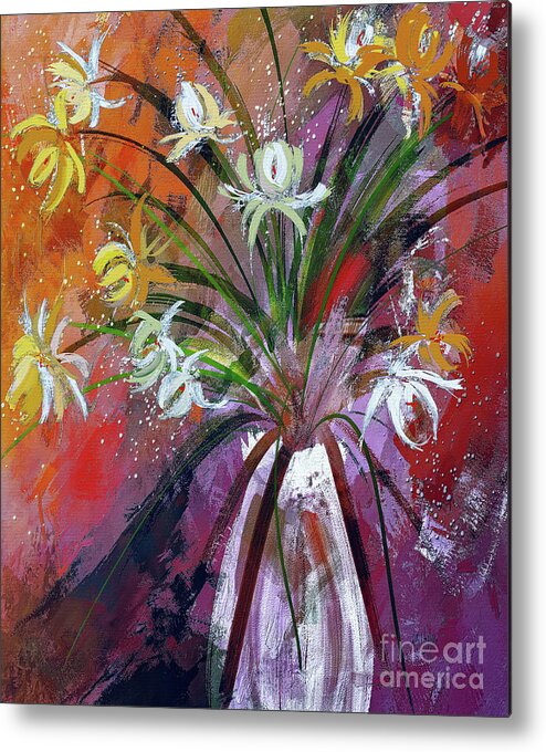 Flowers Metal Print featuring the digital art Volcano Flowers With Purple and Orange by Lois Bryan