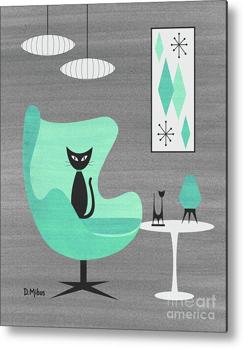 Mid Century Modern Metal Print featuring the mixed media Egg Chair in Aqua nd Gray by Donna Mibus