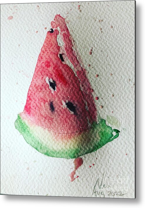 Watercolour Watermelon Summer Fresh Refreshing Metal Print featuring the painting Watermelon Waterings by Nina Jatania