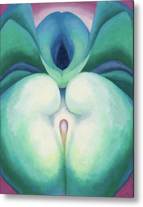 Georgia O'keeffe Metal Print featuring the painting White and blue blower shapes - abstract modernist painting by Georgia O'Keeffe
