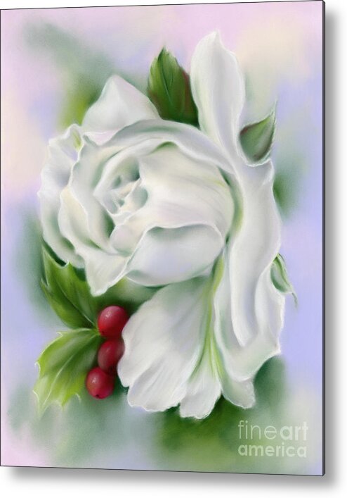 Botanical Metal Print featuring the painting White Rose and Winter Holly by MM Anderson