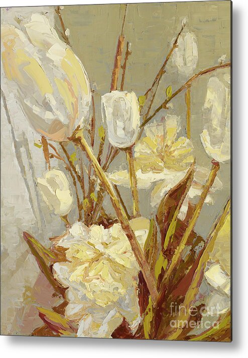 Tulips Metal Print featuring the painting White Tulips, 2016 by PJ Kirk