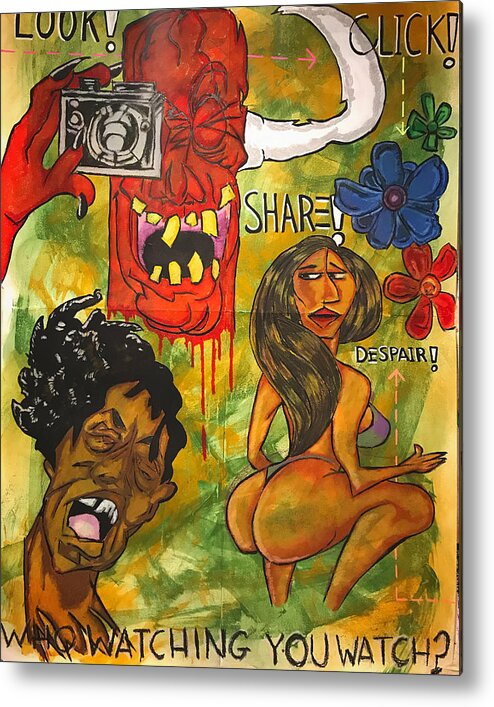 #neoexpressionism #acrylicpainting #pastelpainting #juliusdewitthannah Metal Print featuring the mixed media Who's Watching by Julius Hannah