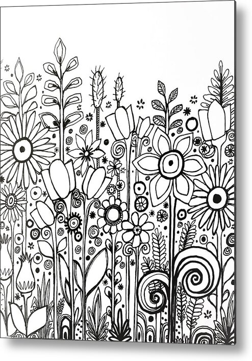 Wild Garden Coloring Page For Printing On Canvas Or Paper. Enjoy! Metal Print featuring the drawing Wild Garden by Robin Mead