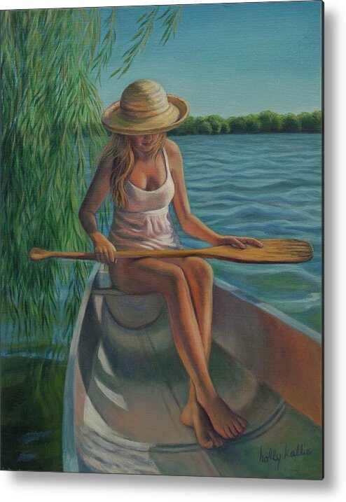 Woman Metal Print featuring the painting Wind in the Willow by Holly Kallie