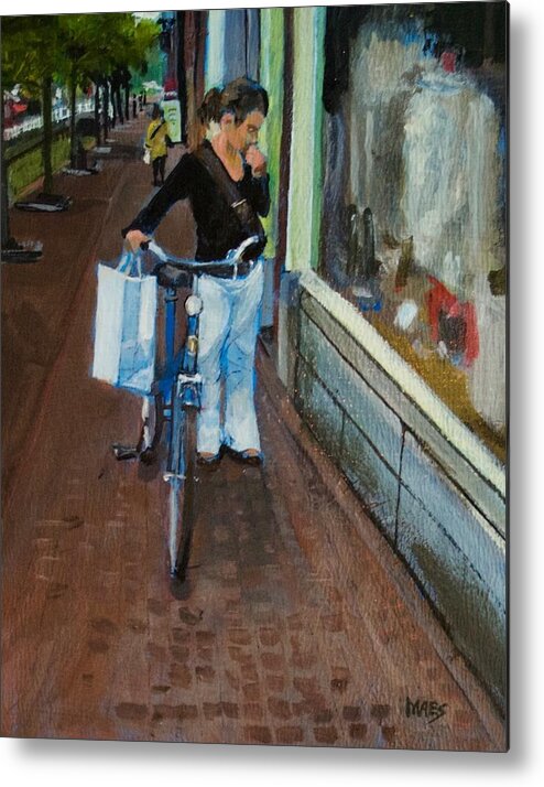 Walt Maes Metal Print featuring the painting Window shopper in Amsterdam by Walt Maes