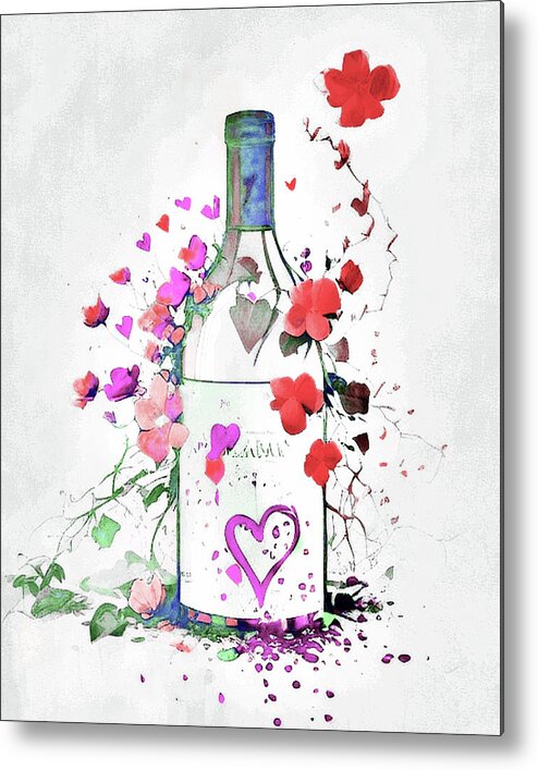 Flowers Metal Print featuring the painting Wine and Valentine by Lisa Kaiser