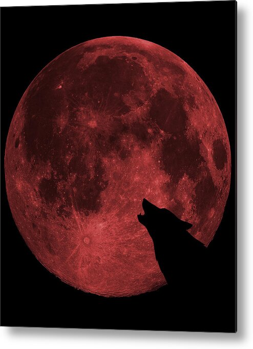 Cool Metal Print featuring the digital art Wolf Howling Blood Moon by Flippin Sweet Gear