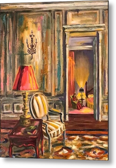 Interiors Metal Print featuring the painting Woman Reading by Sherrell Rodgers