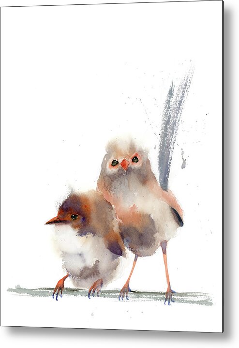 Wren Birds Metal Print featuring the painting Wren Birds art print by Paintis Passion
