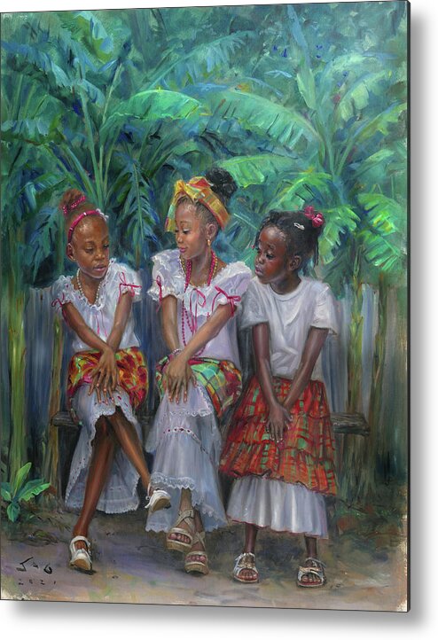 Children Metal Print featuring the painting Young Ladies #2 by Jonathan Guy-Gladding JAG