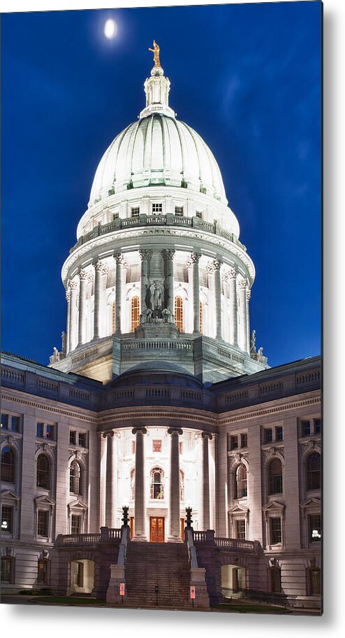 Clouds Metal Print featuring the photograph Wisconsin State Capitol Building at Night #2 by Sebastian Musial