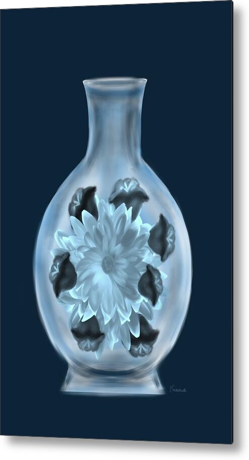 Floral Vase Metal Print featuring the painting Blue vase by Christine Fournier