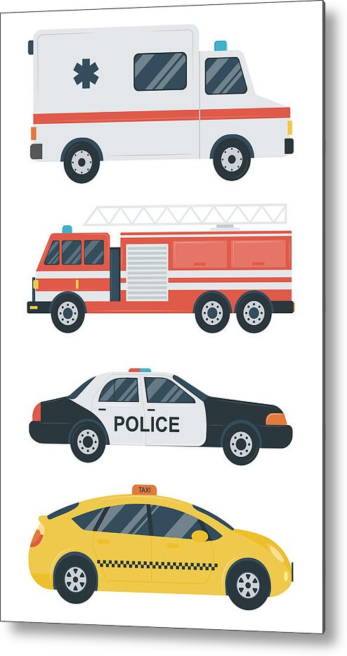 Ambulance Metal Print featuring the digital art Isolated Transport Icons. Police Car by Switchpipipi