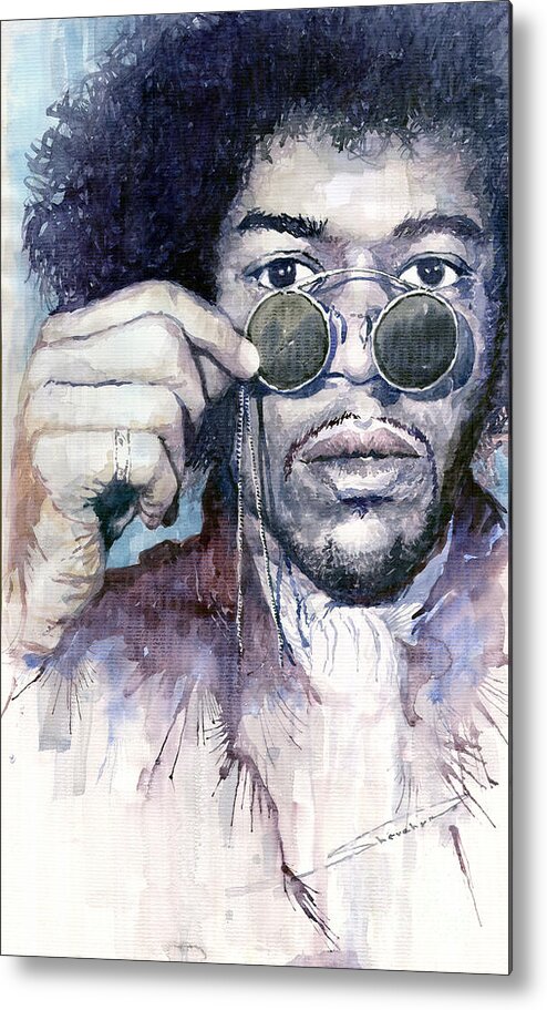 Watercolor Metal Print featuring the painting Jimi Hendrix 08 by Yuriy Shevchuk