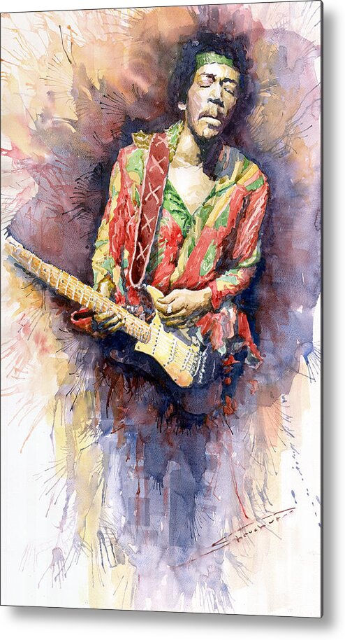 Watercolor Metal Print featuring the painting Jimi Hendrix 09 by Yuriy Shevchuk