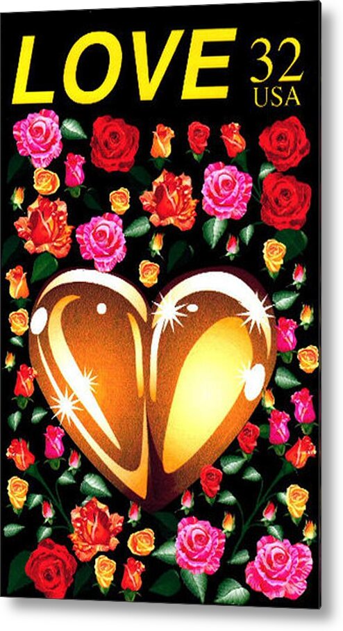 Stamp Flowers Mail Postage Heart Valentine Love Attractive Metal Print featuring the digital art Love Stamp by P Dwain Morris