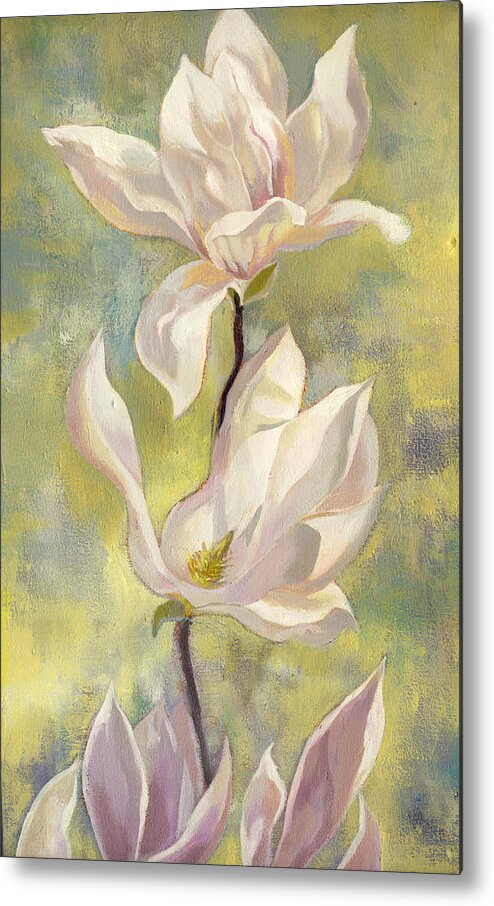 Magnolia Metal Print featuring the painting Magnolia in garden by Alfred Ng