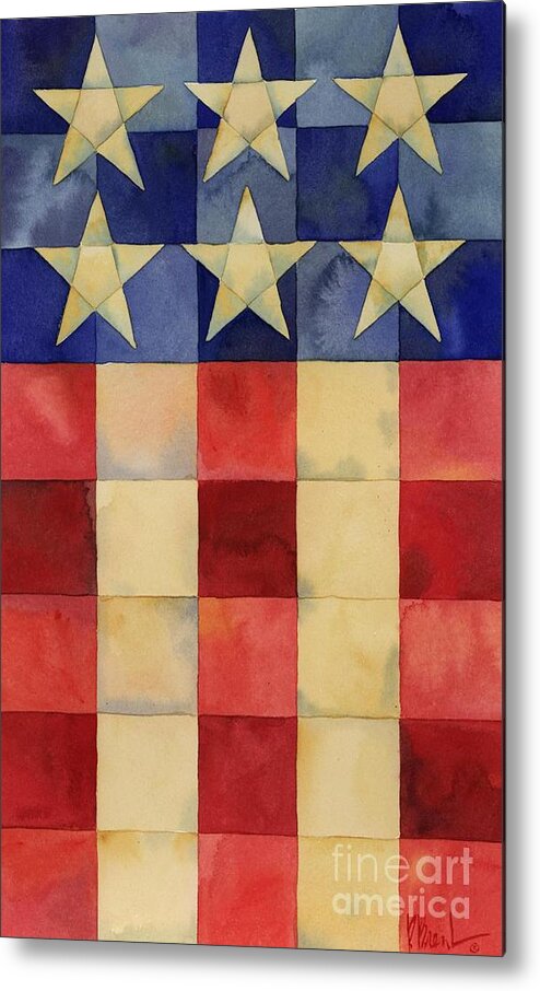 Patriotic Metal Print featuring the painting Quilted Flag Vertical by Paul Brent