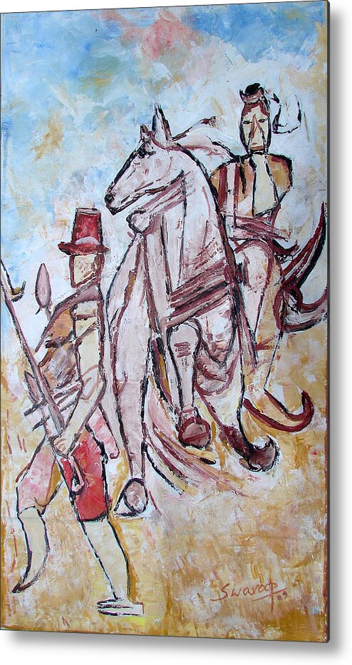 Paintings In Acrylics And Oils On --- Indian Saints Metal Print featuring the painting Solder And Horse by Anand Swaroop Manchiraju