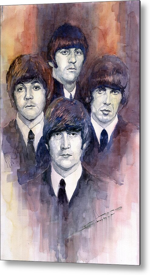 Watercolor Metal Print featuring the painting The Beatles 02 by Yuriy Shevchuk