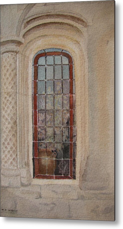 Window Metal Print featuring the painting What is Behind the Window Pane by Mary Ellen Mueller Legault
