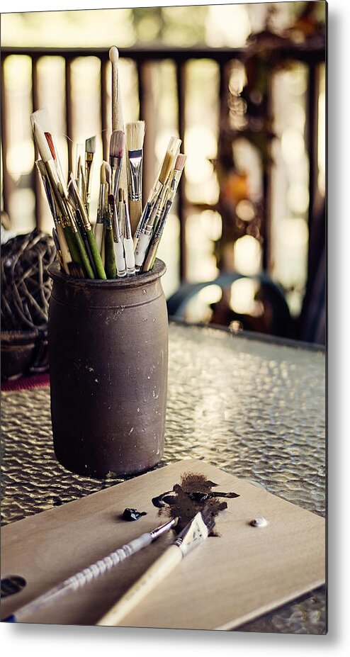 Paintbrush Metal Print featuring the photograph Work in Progress by Heather Applegate