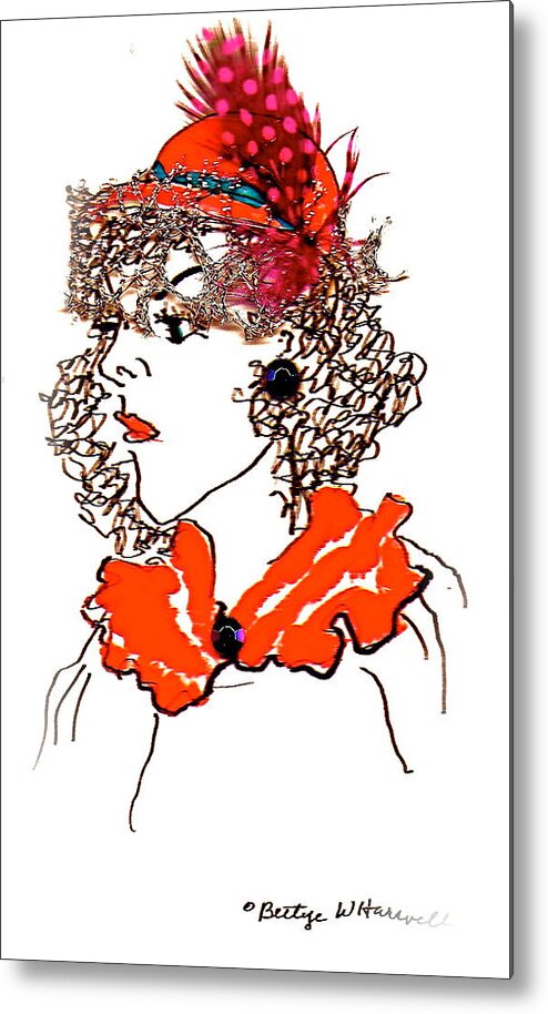 Bettye Harwell Women Metal Print featuring the drawing Hat Lady 7 by Bettye Harwell