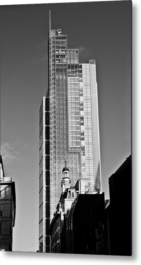Broadgate Metal Print featuring the photograph Heron Tower London black and white #2 by Gary Eason