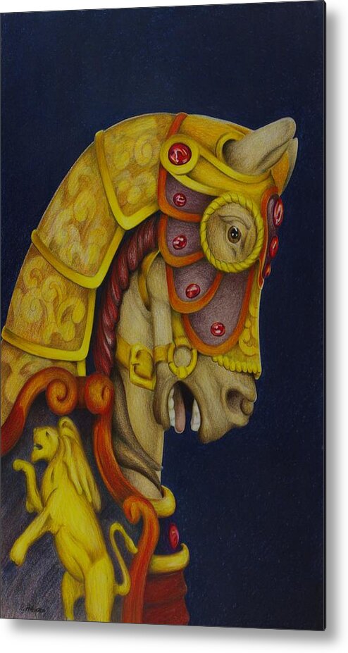 Carousel Horses Metal Print featuring the drawing Searching For the Brass Ring No.10 #1 by Rick Ahlvers