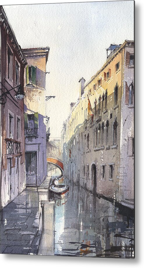 Venice Metal Print featuring the painting Venice Canal #1 by Tony Belobrajdic
