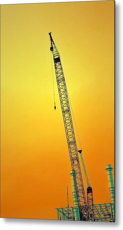 Crane Metal Print featuring the photograph Crane with Towers by Michelle Calkins
